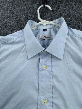 Balmain ** Point XL Blue Cotton Shirt Pocket Solid Long Sleeve Button Up Mens